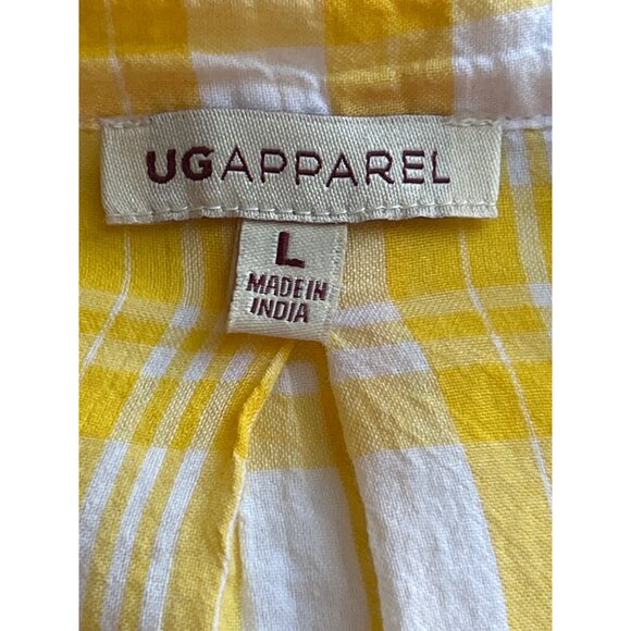 UG Apparel Yellow & White Plaid V Neck Tunic L 100% Cotton Iowa Hawkeyes Logo - Picture 4 of 7